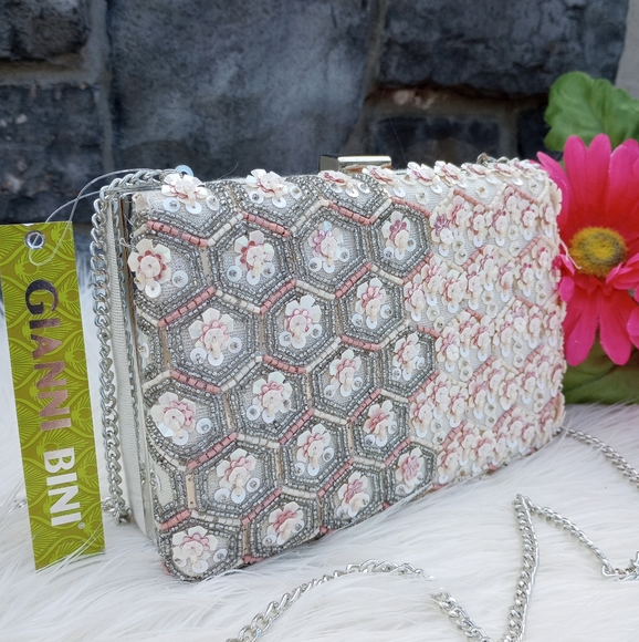 Gianni Bini Blush Geometric Floral Beaded Minaudiere